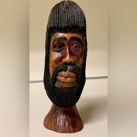 Vintage Solid Hand Carved Lignum Vitae Jamaican Bearded Rastafarian Statue Bust - Picture 5 of 15
